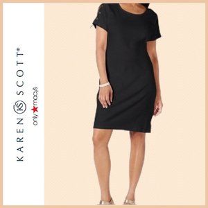 Karen Scott Petite Black Short Sleeve Button-Shoulder Dress NWT